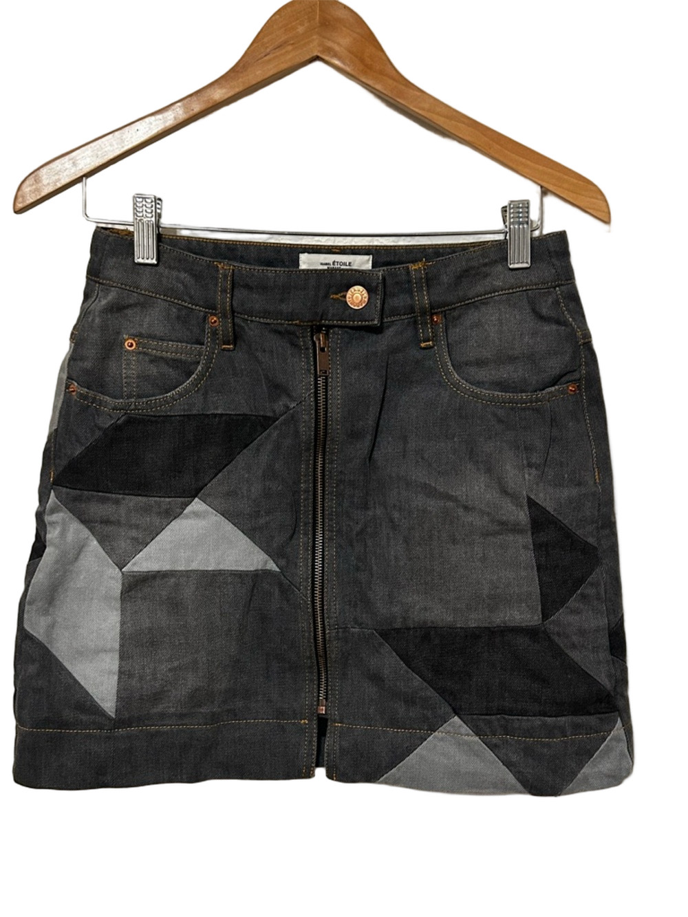 🐕‍🦺Isabel ETOILE MARANT Patchwork Gray Denim Skirt  Copper Hardware size40 GUC